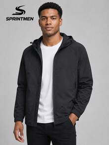 1 buah Jaket Pria Hitam Berkerudung dengan Tali Serut, Lengan Panjang, Desain Saku Resleting, Gaya Sporty Minimalis, Dapat Dicuci dengan Mesin, Cocok untuk Jalan-jalan di Kota, Pinggiran Kota, dan Perjalanan Harian - Hitam - View 4