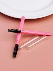 4/2pcs Portable Spiral Eyebrow Brush , Eyelash Comb, Lip Liner Brush, Fine Eyeliner Brush, Lip Brush, Mini Brush - Pink - View 2