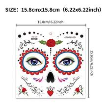 3 Sheets Day Of The Dead Temporary Tattoos, La Catrina Skull Waterproof Face Body Stickers For Halloween Party Makeup - Multicolor - View 4