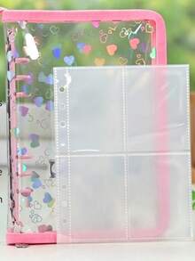 Fresh Laser Heart A5 Transparent Zipper 6-Ring Binder + 10pcs 2-Slot Pocket Set, Suitable For Daily Storage Of Various Items - Black - View 6