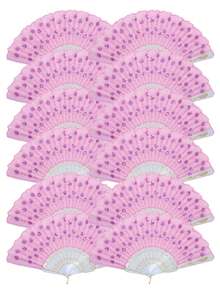 1/3/12 piezas D EXCEED Abanico de mano para fiesta de baile, abanico español para mujer, plegable con lentejuelas, para fiesta, boda, iglesia, festivales de música y carnaval - multicolor - Ver 12