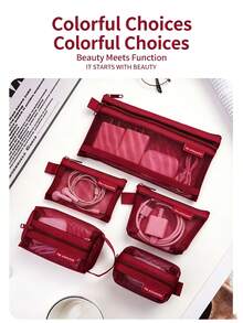 6pcs Minimalist Transparent Mesh Storage Bag Set, Mesh Makeup Bag, Portable Coin Purse, Stationery Pencil Case, Zippered Travel Toiletry Bag, Suitable For Home Office Cable Organizer, Portable Coin Purse For Cards, Keys And More - B - View 4