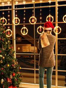 1 Pack New 10LED[LED Christmas Decorative Lights - DIY Christmas LED Curtain Light Set]USB Powered Holiday Decoration String Lights, Holiday Decorations, Featuring Christmas Tree, Snowman, Reindeer, Santa Claus, Gift Box Shapes - Suitable For Home, Bedroom, Party And Christmas Decoration Indoor Holiday String Lights, Colorful Window Display Lights! - Warm white light - View 3