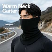 1pc Camouflage Warm Fleece Neck Gaiter, Windproof Face Mask With Adjustable Elastic Band, Suitable For Skiing, Cycling And Outdoor Sports Winter Neck Protection - Black - View 3