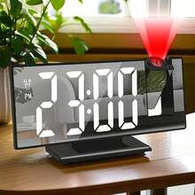 Reloj digital multifuncional con proyección LED, reloj despertador digital inteligente de pantalla colorida para dormitorio, escritorio, regalos, cumpleaños, graduación, decoración de habitación, decoración escolar, sorpresa escolar, decoración de dormitorio, decoración del hogar, útiles escolares - Concha negra con texto blanco - Ver 1