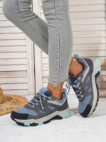 Sepatu Hiking Wanita Modis, Desain Kisi Berlian Blok Warna, Olahraga Luar Ruangan, Sepanjang Musim, Bertali - Royal Blue - View 2