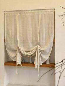 1pc Nordic Rod Pocket Sheer Curtain, Light-Filtering Non-Transparent Gauze Curtain, Drawstring Lift Curtain, Blackout Window Curtain, Short Curtain - 1PC - View 6