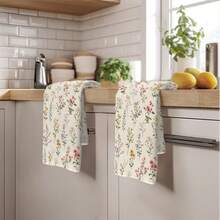 2pcs Vintage Floral Seamless Pattern Kitchen Towels, Rectangular Microfiber Kitchen Towels, Dish Cloths, Scouring Pads, Hand Towels, Cooking Baking Tea Towels, Kitchen Decor, Housewarming Gifts, Birthday Gifts, Bathroom Cleaning Cloths, Decorative Towels - White - View 10