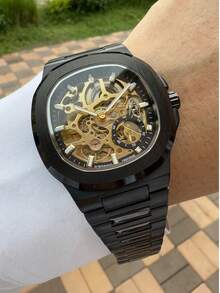 FORSINING 1pc Fashion Square Skeleton Automatic Mechanical Watch For Men Luminous Hands Stainless Steel Strap Luxury Brand Business Men Watches - one-size - View 8
