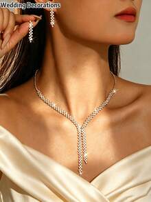Double Layer Tassel Women's Necklace & Earrings Set, Fashion Women's Jewelry Set, Wedding Accessories, Party Outfit, Photography - Gold - View 3