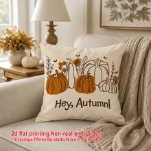 1件 Hello Autumn 線條藝術南瓜仿刺繡枕套，田園鄉村秋季感恩節輕量聚酯纖維單面印花靠墊套，可手洗、機洗、乾洗，拉鍊封口，適用於居家、沙發、床、臥室、客廳、咖啡廳、展覽廳，裝飾枕套，節日派對裝飾 - 芥末黃 - 查看 9