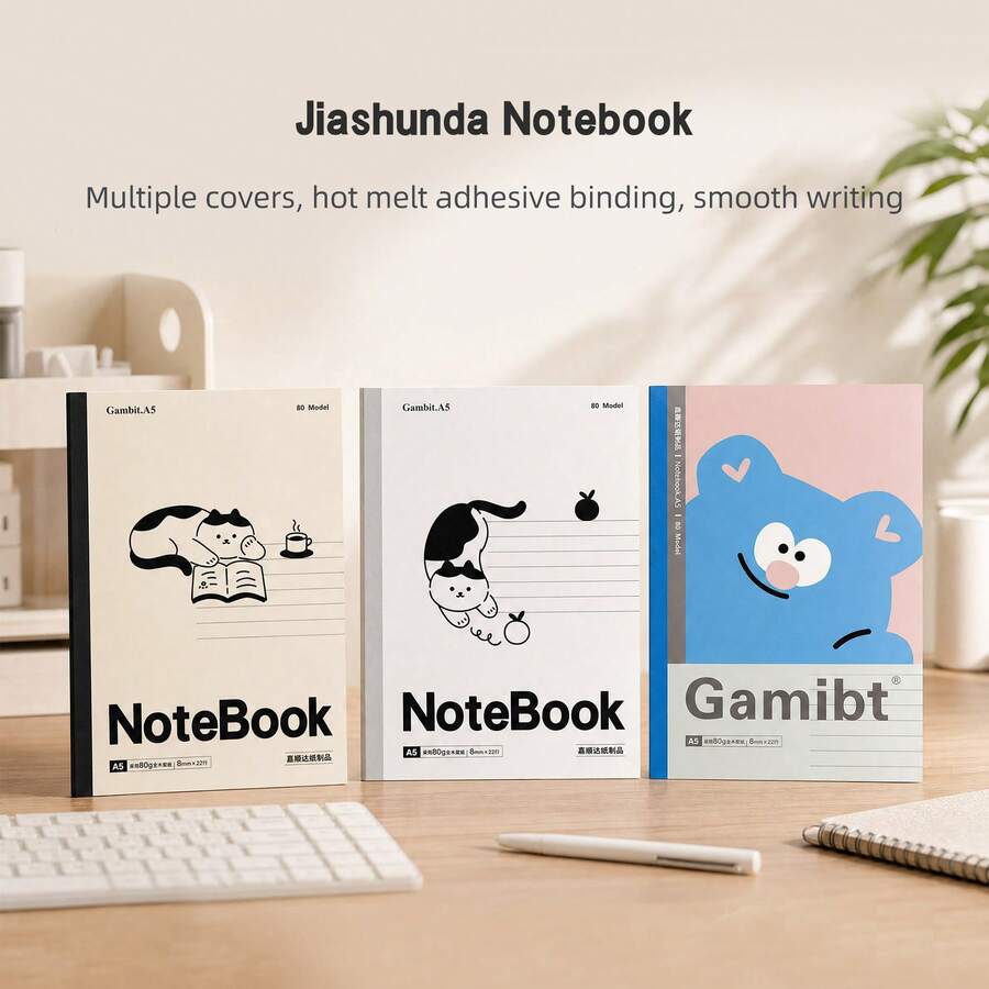 1pc Colorful Cover A5 Glue-Bound Notebook, Hot-Melt Glue Binding, Sturdy And Not Easy To Fall Out, Lined Pages, Smooth Writing, Student Classroom Notebook, Office Daily Record, Practice Book, Multi-Color Cover, Minimalist Soft Cover Notebook - Multicolor - View 1