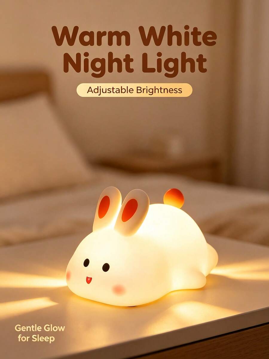 1PC Rechargeable White Rabbit LED Night Light, USB Charging Atmosphere Lamp, Soft Light Bedside Lamp, Bedroom Decor Gift, Kawaii Room Decoration, Suitable For Mother And Baby, Night Feeding, Children Eye Protection Bedside Lamp, Birthday Gift, Romantic Atmosphere Small Table Lamp, Warm Light, Glowing Toy - Multicolor - View 1