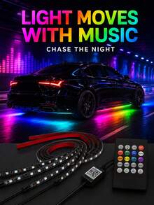 XF.Meraki Smart RGB Car Underglow Light Kit, App And RF Remote Control, IP67 Waterproof, Decorative Lights, 16 Million Color LED Strip, Music Sync - 1-to-4 - View 9