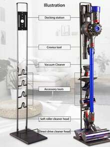 Cordless Vacuum Cleaner Stand, Floor Rack With Base And Side Hooks, Space Saving Home Organizer, Black Or White - View 8