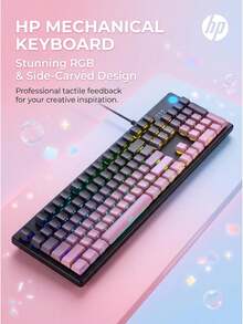 HP Keyboard berkabel K500Y dengan 104 tombol yang dicetak di samping ini meniru nuansa keyboard mekanik sejati, menawarkan pengoperasian yang tenang dan lampu latar yang cerah untuk pekerjaan kantor yang efisien dan permainan yang lancar. - View 3