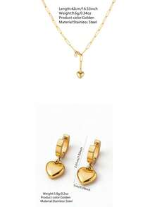 VceTd 1/2/3 piezas Conjunto de joyería de acero inoxidable estilo romántico de moda para mujer con cadena de clip de papel y colgante de corazón, adecuado para uso en citas de mujeres o regalo del Día de San Valentín - Amarillo Oro - Ver 2