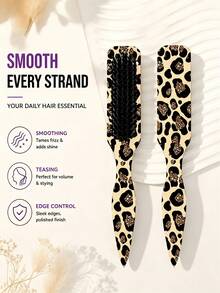 1pc Gold Leopard Print Comb, Unisex Smooth Plastic Hairbrush, Double Ponytail Styling Comb/Beard Brush, Unscented Hairdressing Comb, Edge Control Comb, Wide Tail Design With Wide Pointed Tail Backcomb And Detangling Comb, Convenient For Parting, Styling, Polishing And Smoothing Hair, Creating Smooth Frizz-Free Hairstyle, Suitable For Men And Women, Recommended As Christmas Gift - Multicolor - View 10