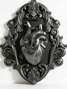 Dark Gothic Heart Relief Wall Hanging, Vintage Baroque Carved Frame Niche Art Wall Decor Ornament - 2869 - View 7