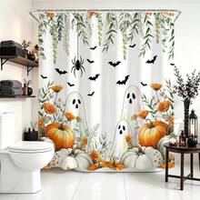 1pc Autumn Pumpkin Harvest Thanksgiving Print Shower Curtain, Abstract Vintage Polyester Fabric Shower Curtain With 12 Hooks, Suitable For Bathroom Or Bathtub Decor - Multicolor - View 10