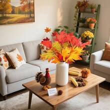1/3/5pcs Artificial Maple Leaf Bundle, Autumn Foliage Branch, Thanksgiving Harvest Decoration - Orange - View 2
