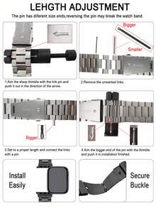 1pc Men's/Women's 3-Link Zinc Alloy Watch Band, Compatible With Redmi Watch 4/5/6, Compatible With Xiaomi Smart Band 8 Pro/9 Pro/10 Pro - Silver - View 7