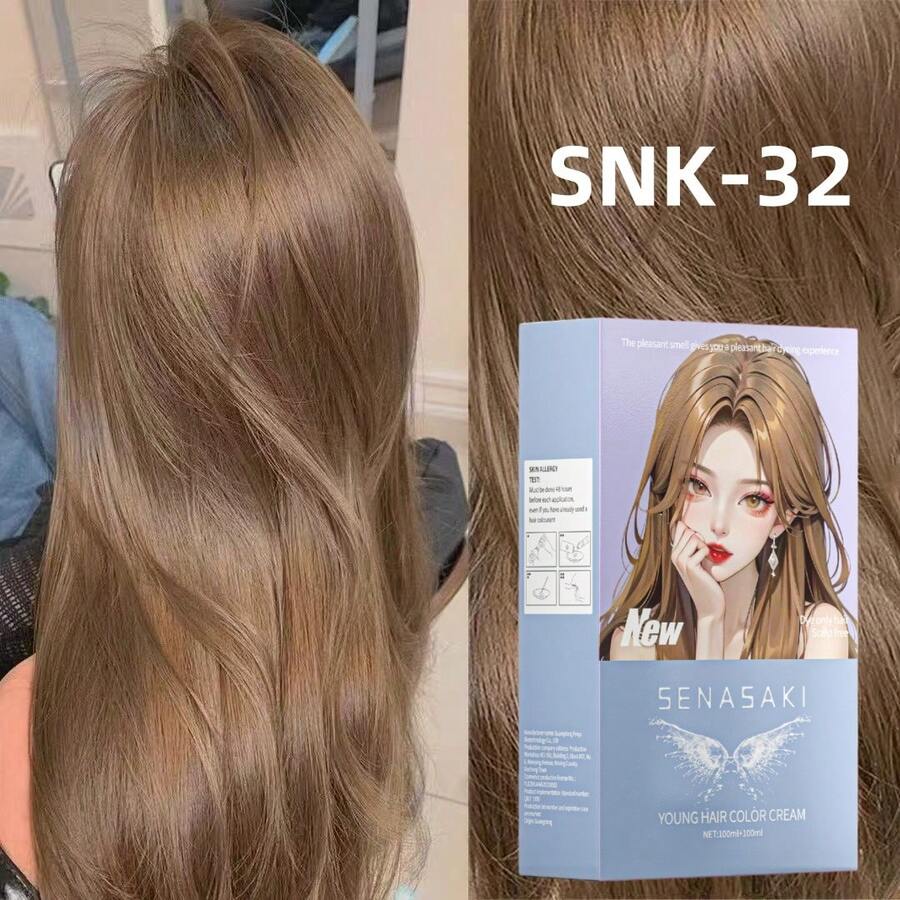 Set Krim Pewarna Rambut Warna Teh Susu, Kit Pewarna Rambut DIY di Rumah, 100ml Krim Pewarna Rambut + 100ml Oksidan, Pewarna Rambut Lembut Tahan Lama - SNK-32 warna teh susu - View 1