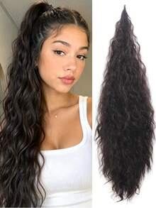  28 Inch Wrap Around High Ponytail Extension Long Wavy Curly Synthetic Hairpiece Natural Fluffy Ponytail Hairstyle For Women - Multicolor - View 9