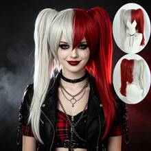 Halloween Cosplay Wigs For Women – Detachable Ponytail & Double Braid Styles, Multi-Color Synthetic Hairpieces For Gothic, Anime & Party Costumes (Pink, Teal, Blonde, Red, Green) - Multicolor - View 18