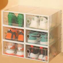 2pcs Transparent Stackable Shoe Boxes, Front Flip‑Open Door Shoe Organizer, Thick Plastic Shoe Storage Bins With Back Ventilation Holes For Odor‑Resistant Air Circulation, Easy Assembly Space‑Saving Shoe Container For Closet Home Bedroom Shoe Storage - Multicolor - View 6