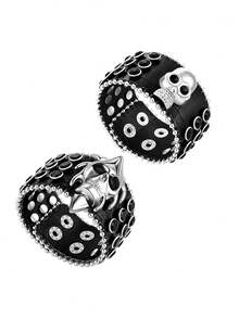 Punk Gothic Wide Leather Bracelet, Skull Cross Rhinestone Rivet Wrist Cuff, Adjustable Rock Bangle For Party Daily Costume Accessory For Man And Women - Black - View 9