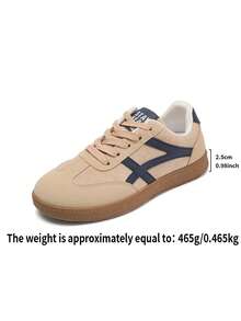 PWIIMG Khaki Color Block Sneakers, Low-Top Lace-Up Skate Shoes, Retro Striped Versatile Casual Sports Shoes For Office And Vacation - Khaki - View 7