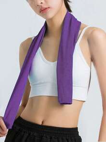 Macaron Style Minimalist Sports Cooling Towel, Portable Foldable, Quick Dry, With Hook And Loop Design, High Density Cooling, Breathable & Sweat Absorbent, Suitable For Sports, Comes With Perforated Silicone Storage Box, Summer Cooling, Gym & Beach Use - Multicolor - View 1