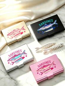 Jewelry Storage Box With Colorful Sardine Pattern; Jewelry Organizer Box. Aluminum Alloy Jewelry Storage Box, Travel Jewelry Storage Box, Metal Business Card Holder, Daily Use Jewelry Box, Accessory Storage, Suitable For Small Earrings, Rings, Pendants, Birthday Gift, Halloween Christmas Gift - Multicolor - View 3