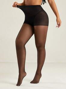 1/3 Pairs Plus Size Sheer Pantyhose For Women, High Waist Control Top Tights, Reinforced Panty Stretch Stockings For Office & Daily Wear - Black - View 9
