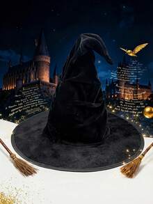 1pc Halloween Foldable Witch Hat, Holiday Matching Witch Hat, Black Flannel Witch Hat, Costume Accessory, Headpiece, Battery Not Included - Black - View 9