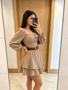 Women Mini Dresses - Beige - View 2