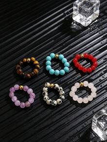 1 Pc Stainless Steel Natural Stone Beads With Elastic Spacer Beads, Bohemian Style, DIY Handmade Jewelry For Women's Everyday And Party Wear - Bead - View 6