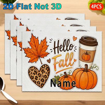 Manteles Individuales Personalizados 4 Piezas - Manteles Rectangulares Planos 2D para Decoración de Comedor, Regalo de Fácil Limpieza