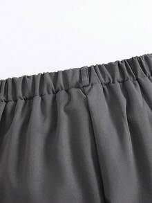 男童休閒純色刺繡紳士長褲，斜口袋、腰帶設計，適合日常穿著、旅行、派對、度假，百搭時尚學院風 - 灰色 - 查看 4