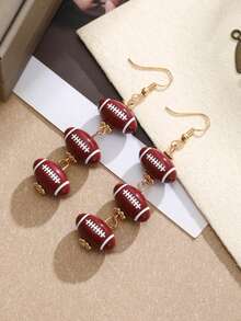 1Pair Sports Rugby Dangle Earrings For Women Gold Color Football 3Pcs Bead Drop Earrings Game Day Jewelry Party Accessory Gift For Sport Lovers - Earring - View 4