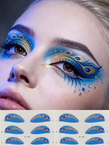 2pcs Feather Eyeshadow Freckle Tattoo Stickers, Eyeshadow Face Tattoos, Waterproof Freckle Face Makeup Suitable For Halloween & Music Festival & Parties - Multicolor - View 13