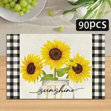 1/4/6pcs Autumn Series Black & White Plaid Border Glass Jar Sunflower Pattern Printed Placemats, Heat Resistant Table Protector For Home Kitchen, Dining Table, Party Decor - Multicolor - View 13