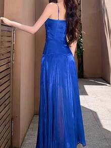 Women A-Line Blue Cami Elegant Chic Birthday Prom Dress Formal Party Evening Wedding Guest - Royal Blue - View 6