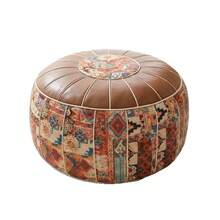 Bohemian Style Round Storage Ottoman (Without Filling), Soft Hidden Clothing And Toy Storage, Waterproof PU Leather, Suitable For Living Room, Bedroom And Entryway, Single Piece For Daily Use, 2-Piece Set For Whole House, Decorative And Holiday Gift, Single Piece/2-Piece Set Optional - Multicolor - View 7