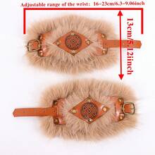 1 Pair Viking Style Faux Fur Wrist Cuffs With Celtic Knot, Medieval PU Leather Bracers, Suitable For Renaissance Fair, Halloween Cosplay - Hand Decorations - View 10