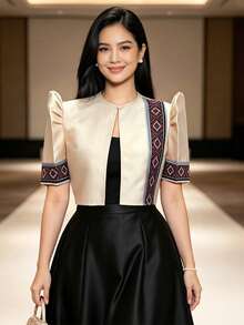 Modern Filipino Style Women's Elegant Petal Sleeve Jacket - Champagne - View 2