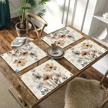 1/4/6pcs Autumn Series Ink Wash Light Brown Floral Pattern Printed Placemats, Heat Resistant Table Mat For Home Kitchen/Kitchen Table Protection, Party Scene Decoration - Multicolor - View 9