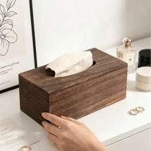 1pc Minimalist Nordic Style Rectangular Flip Lid Walnut Wood Napkin Holder, Natural Wood Grain Solid Color Long Square Tissue Box, Living Room Tissue Storage Box, Smooth Tissue Slot, Vanity Tissue Holder, Home Daily Use, Housewarming Gift, Christmas Gift, All Season - Coffee Brown - View 3