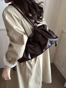 Cross-Border Korean Style Commuter Fashion New Large Capacity Pleated Drawstring Casual Minimalist Chic Shoulder Tote Bag - Coffee - View 6